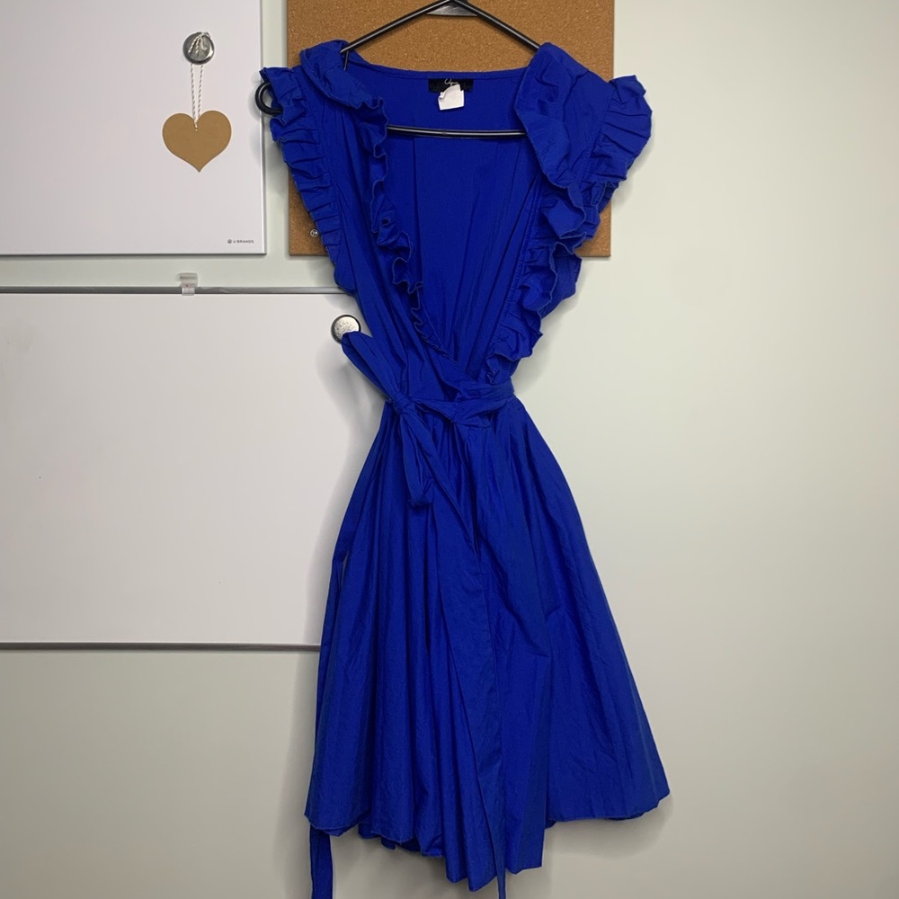 Aqua Flutter Sleeve Wrap Dress